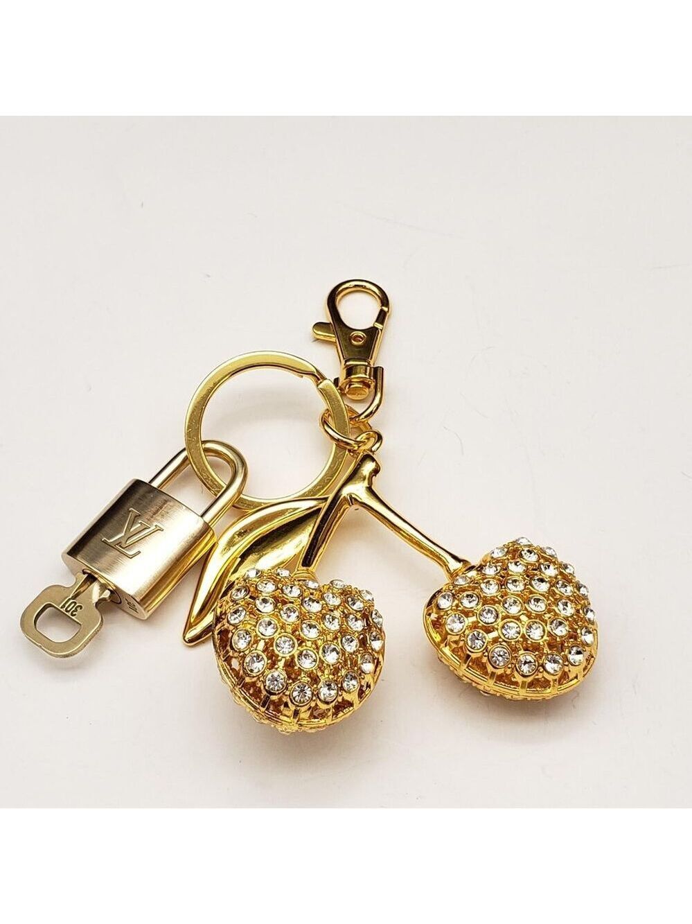 Louis Vuitton Gold Padlock Key 🔒 Authentic LV Charm + Unbranded Cherry Keychain